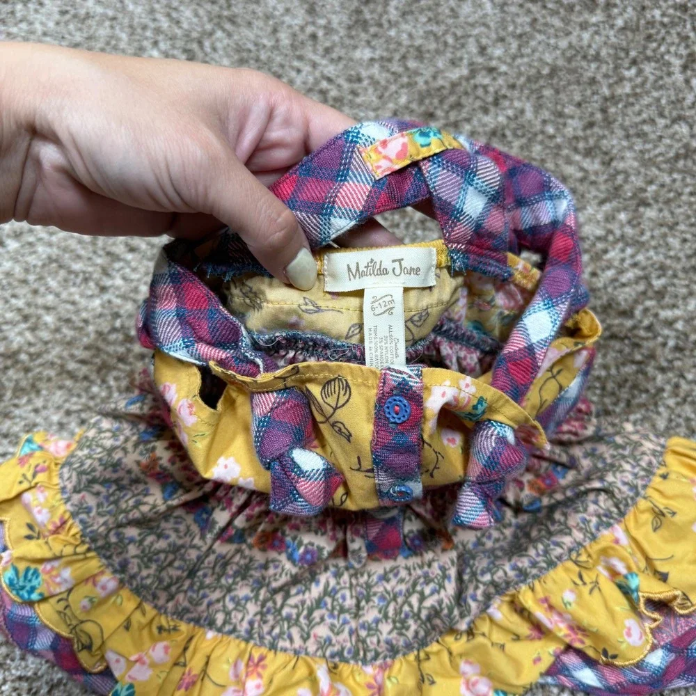 Matilda Jane Baby Girls Floral Plaid Ruffle Apron Dress 6-12M
